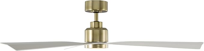 WAC Smart Fans Clean Indoor and Outdoor 3-Blade Smart Ceiling Fan 52in Satin Brass Matte White with 3000K LED Light Kit and Remote Control works with Alexa and iOS or Android App