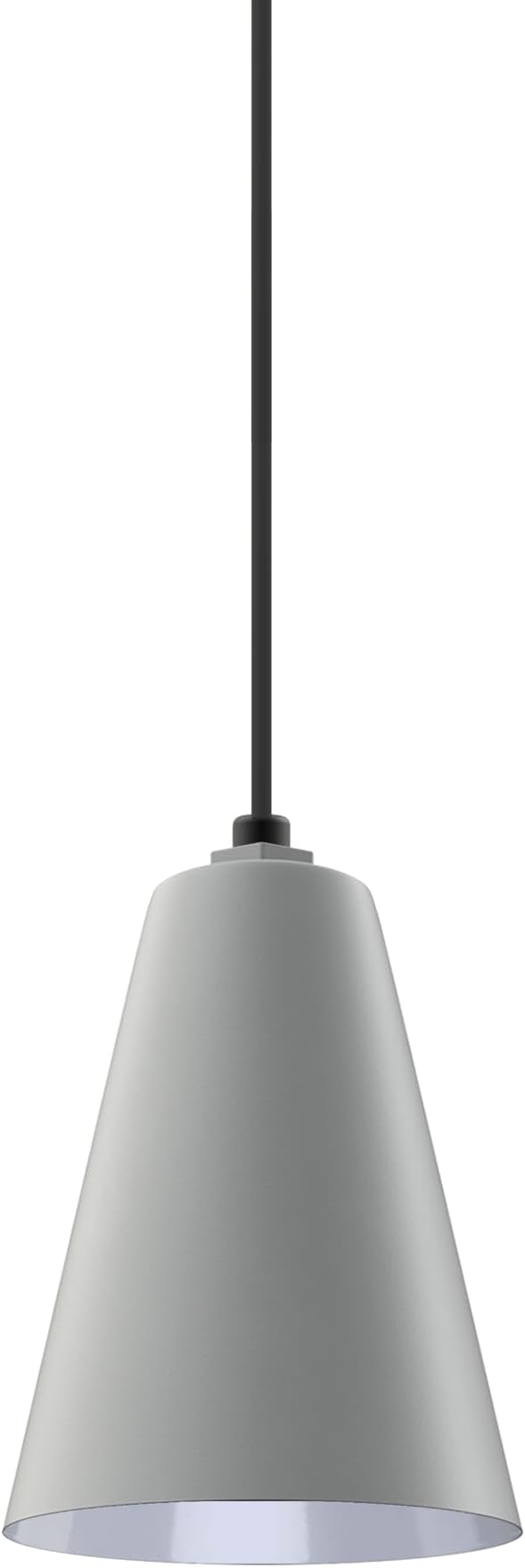 Steel Lighting Co. Laurel Pendant Light | Ceiling Mounted | 8.5 inch Cone Shade | Modern Contemporary Farmhouse Style Made in America | Black Cord | Modern Gray Exterior/White Interior