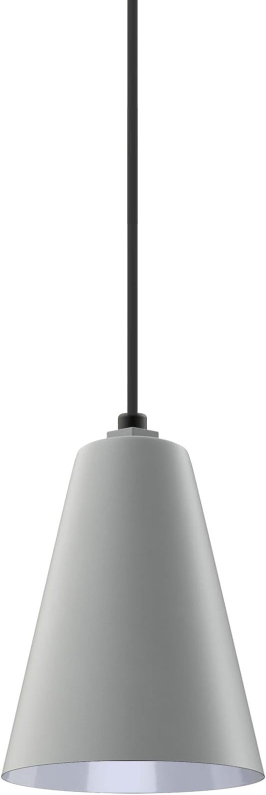 Steel Lighting Co. Laurel Pendant Light | Ceiling Mounted | 8.5 inch Cone Shade | Modern Contemporary Farmhouse Style Made in America | Black Cord | Modern Gray Exterior/White Interior