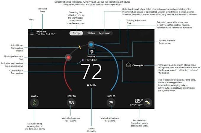 Lennox S40 (22V24) Smart Thermostat, Touchscreen, WiFi, Communicating System Control, Programmable, Geo-Fencing, Remote Access, Alexa Enabled, Easy Installation, Non-Returnable Factory Warranty