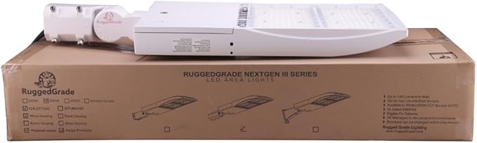 42,000 Lumen - 300 watt NextGen III LED Shoebox Lights - Dimmable - with Photocell - Slip FIT Mount - 10KV Surge - White Housing