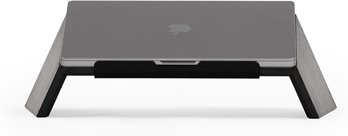 Oakywood Wooden Slanted Laptop Stand for Desk - Convenient Riser & Holder - Ergonomic Wood Stand - 45x22x14cm - for 13-14" Laptops Black