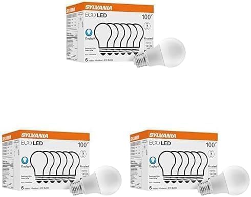Sylvania ECO LED Light Bulb, A19, 100W Equivalent, Efficient 14.5W, 7 Year, 1450 Lumens, Frosted, 5000K, Daylight - 6 Count (40884) (Pack of 3)