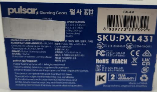 Pulsar Gaming Gears Xlite v4 Wireless Gaming Mouse, Ultra Lightweight 2.04 oz (58g), Ergonomic, Optical Switch, 32000 DPI, 750 IPS, XS-1 Sensor, 8k Compatible (Large, Black)