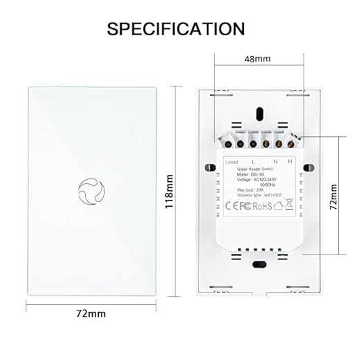MOES Smart Water Heater Switch, 20A Water Heater Touch Switch Suitable for Bedroom, Work with Alexa, Google Assistant, 2.4GHz WiFi Glass Switch with Smart Life APP Control and Timing Function, White