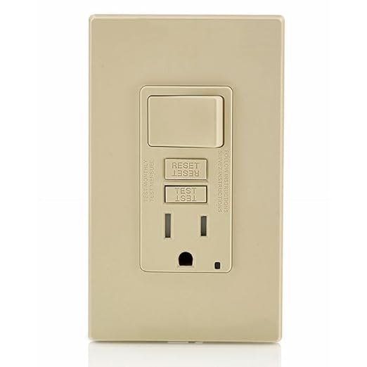 Leviton GFCI Combination Outlet with Switch, 15 Amp, Self Test, Tamper-Resistant with LED Indicator Light, Saves Space, GFSW1-I, Ivory