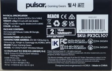 Pulsar Gaming Gears X2 Crazylight Wireless Gaming Mouse, Ultra Lightweight 1.23 oz (35g), Optical Switch, 32000 DPI, 750 IPS, XS-1 Sensor, 8k Compatible (Jet Black)