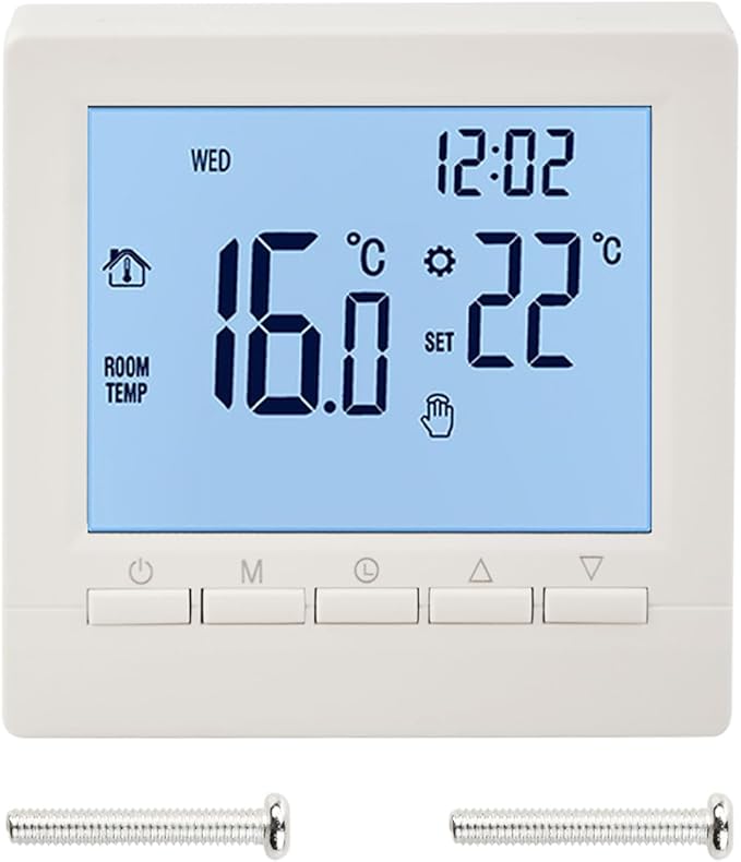 Flylin Week Programmable Thermostat, Digital LCD Display 0-95 , NTC Sensor, Gas Fireplace Thermostat, Low Voltage Smart Temperature Controller 5A with Child Lock