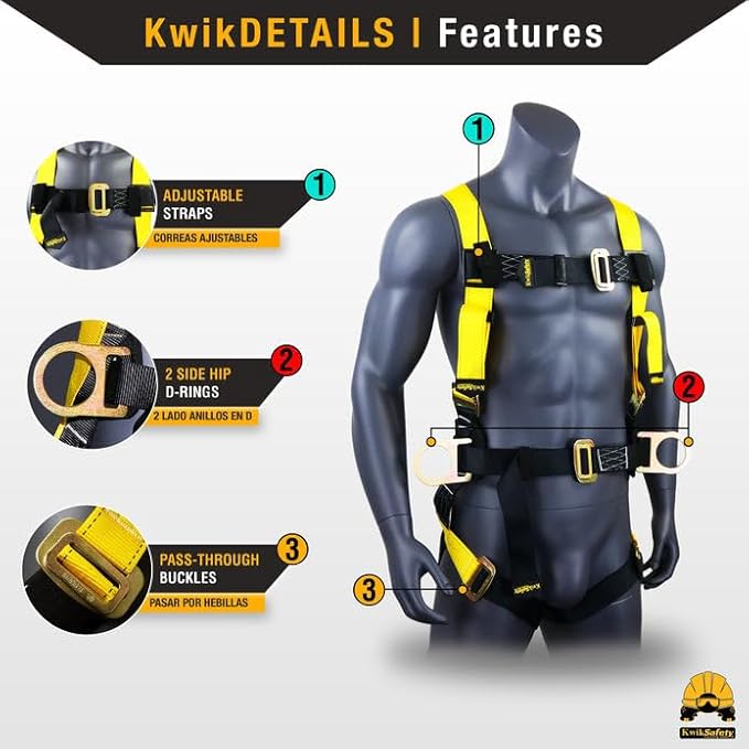 KwikSafety - Charlotte, NC - HURRICANE Ironworker & Tower Safety Harness [3 D-RINGS, BACK SUPPORT] ANSI Tested OSHA Compliant
