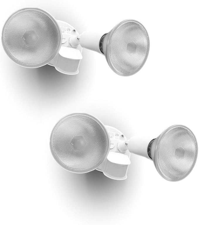 LUTEC 2 Packs 300 Watt Halogen Motion Activated Integrated Dual-Head Floodlight Outdoor, Waterproof Exterior Security Wall Light for Patio, Garden, Yard, White