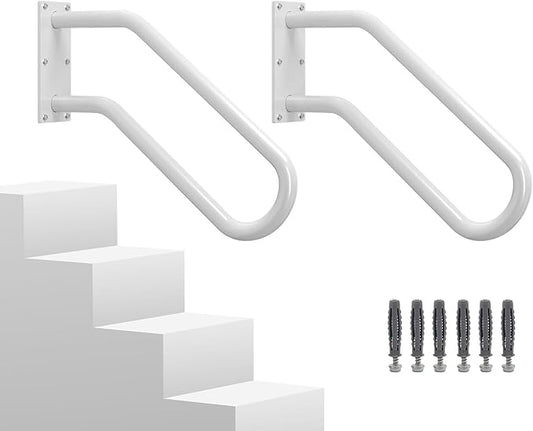 Hand Rails for Outdoor 1-2 Steps, Indoor Stairs, Bathroom, Wall Mount Non-Slip U-Shape Stair Hand Railing White 2 Pack