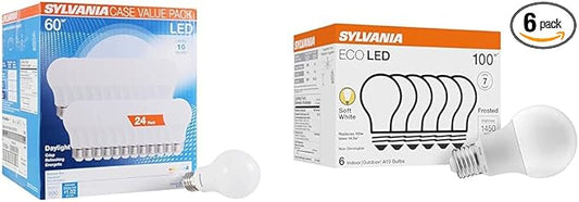 Sylvania LED A19 Light Bulb & Sylvania ECO LED A19 Light Bulb, 100W Equivalent, Efficient 14.5W, 7 Year, 1450 Lumens, Non-Dimmable, Frosted, 2700K, Soft White - 6 Pack (40885)