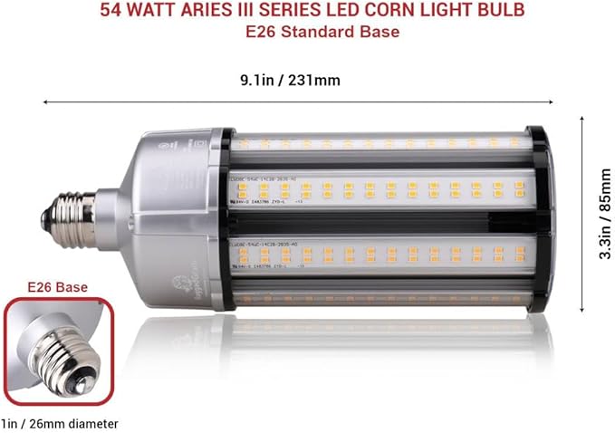 RuggedGrade Aries Series 54W LED Corn Light Bulb | 7,000 Lumens | 3000K Color Temperature | E26 Base | 4KV Surge Protection | DLC 5.1 Premium