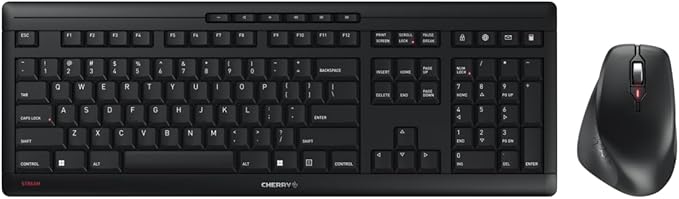 Cherry Stream Comfort Desktop Wireless Keyboard and Mouse | USB SX Scissors Mechanism | Whisper-Quiet Silent | Keystroke (Black, Desktop Combo)