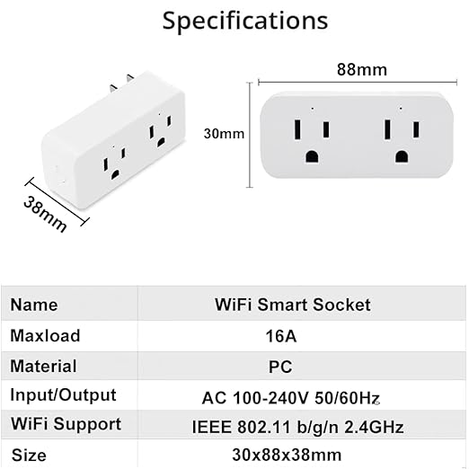 Ewelink 16a WiFi Smart Plug, App Remote Control Timer Outlet Power Socket with 2.4Ghz Wireless Switch, 2-in-1 Compact Design, Compatible with Alexa,Google Home, SmartThings