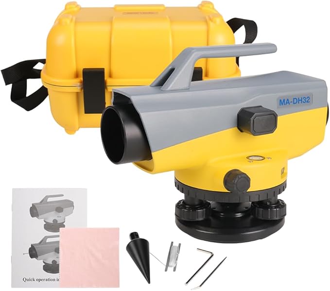 Automatic Optical Level 32X High Precision Auto Level Kit with Magnetic-Damping Compensator, IP66 Waterproof, 60m Range for Surveying, Construction, and Mining