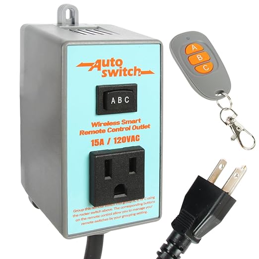 O'SKOOL Remote Control Wireless Electrical Outlet Switch, 433M Transmitter 120V Plug (Battery Included)