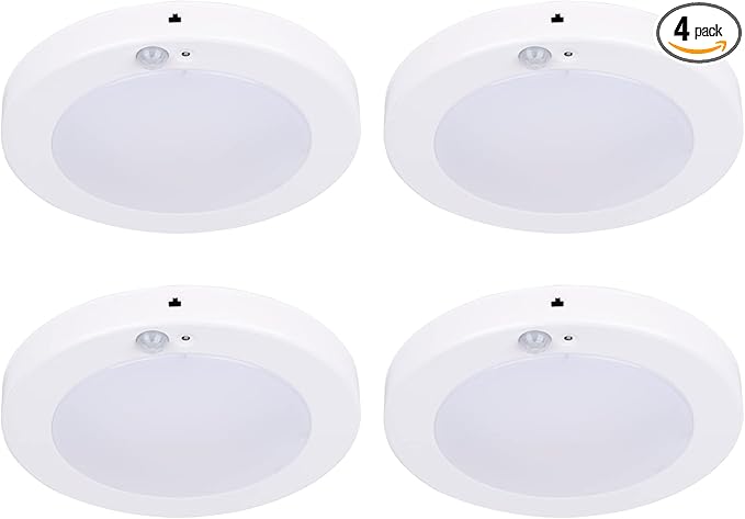 LIT-PaTH LED Flush Mount Ceiling Light, Closet Lighting Fixture with Motion Sensor and Dusk to Dawn, 10.5W, 800 Lumen, 6.2 Inch, Anti-Rust Galvanized Housing, White Finish 5000K 4-Pack