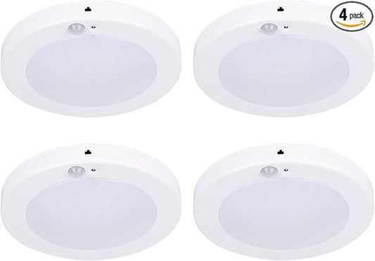 LIT-PaTH LED Flush Mount Ceiling Light, Closet Lighting Fixture with Motion Sensor and Dusk to Dawn, 10.5W, 800 Lumen, 6.2 Inch, Anti-Rust Galvanized Housing, White Finish 3000K 4-Pack