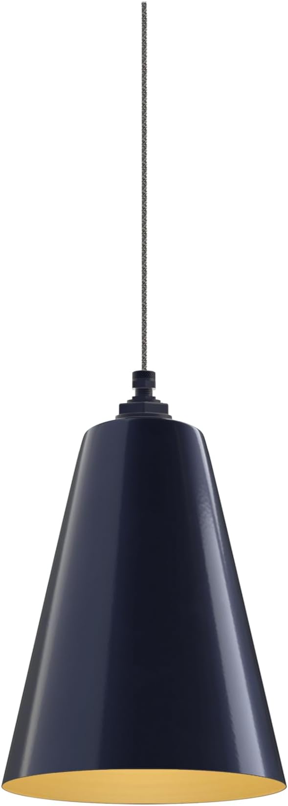 Steel Lighting Co. Laurel Pendant Light | Ceiling Mounted | 8.5 inch Cone Shade | Modern Contemporary Farmhouse Style Made in America | Gray Tweed Cloth Cord | Navy Blue Exterior/Brass Interior