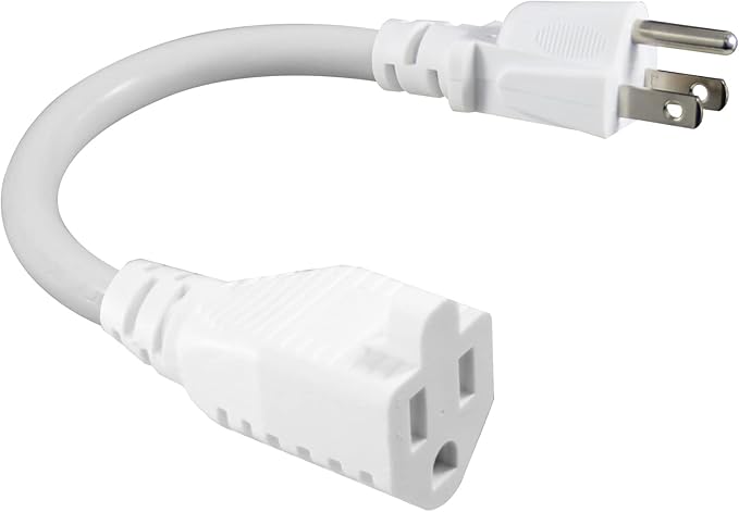 [1 Pack] Short 3Prong Power Extension Cord - White 6inch Mini Indoor Grounded Extension Cord,16AWG Small Electrical AC Extension Cord for Power Strip, 13amp Male to Female Household Extender Cable