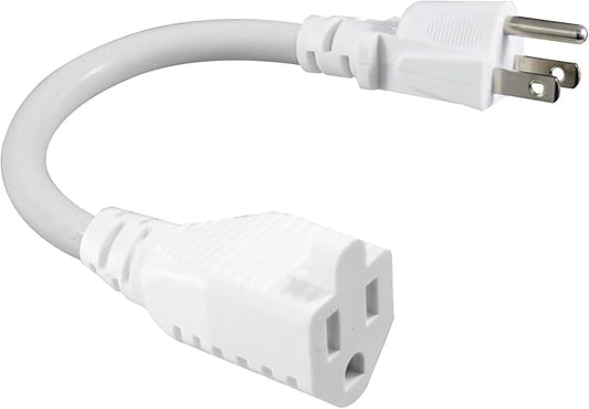 [1 Pack] Short 3Prong Power Extension Cord - White 6inch Mini Indoor Grounded Extension Cord,16AWG Small Electrical AC Extension Cord for Power Strip, 13amp Male to Female Household Extender Cable