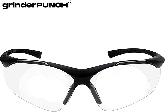 grinderPUNCH Full Lens Magnification Safety Glasses with Black Frame | Clear Lens | | Magnifying Reading Eyewear