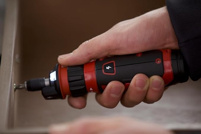 SKIL Rechargeable 4V Cordless Screwdriver with Circuit Sensor Technology, Includes 9pcs Bit, 1pc Bit Holder, USB Charging Cable - SD561201, Red