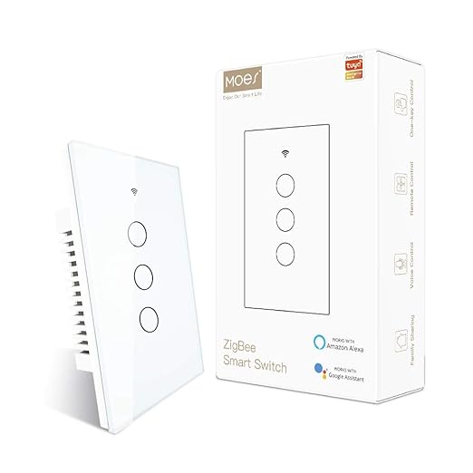 MOES ZigBee Smart Touch Wall Light Switch,Requires Tuya ZigBee Hub,No Neutral Wire/N+L Wiring,No Capacitor,Smart Life Tuya 2/3 Way Remote Control, Work with Alexa Google Home, 2MQTT,3 Gang White