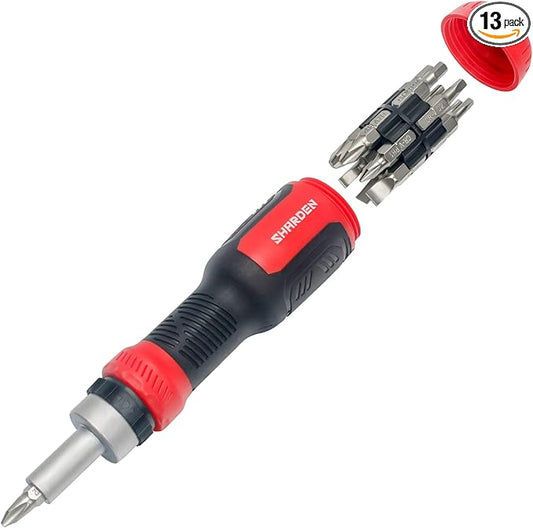 SHARDEN Ratchet Screwdriver 13-in-1 Ratcheting Screwdriver Set Multi Screwdriver Tool All in One with Torx Security, Flat Head, Phillips, Hex, Square and 1/4 Nut Driver