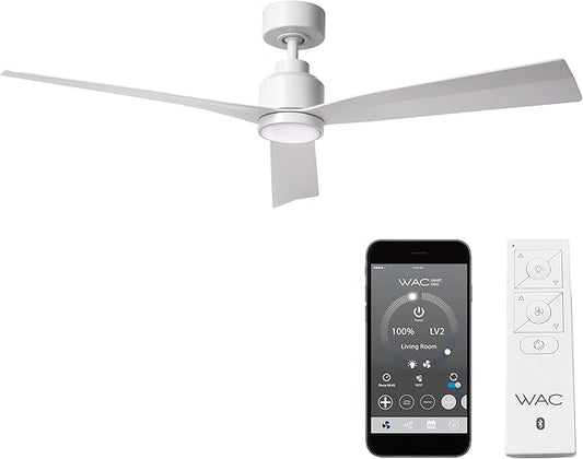 WAC Smart Fans Clean Indoor and Outdoor 3-Blade Smart Home Ceiling Fan 52in Matte White with 3000K LED Light Kit and Remote Control works with Alexa and iOS or Android App