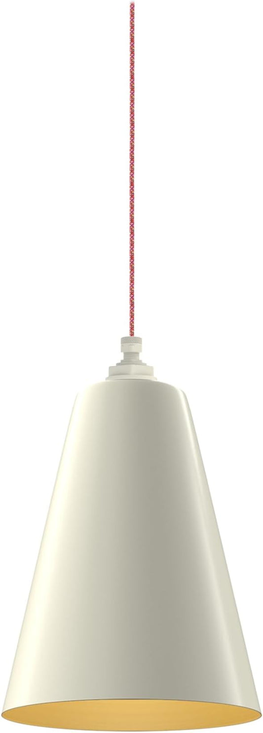 Steel Lighting Co. Laurel Pendant Light | Ceiling Mounted | 8.5 inch Cone Shade | Modern Contemporary Farmhouse Style Made in America | Sprinkles Cloth Cord | Cream Exterior/Brass Interior
