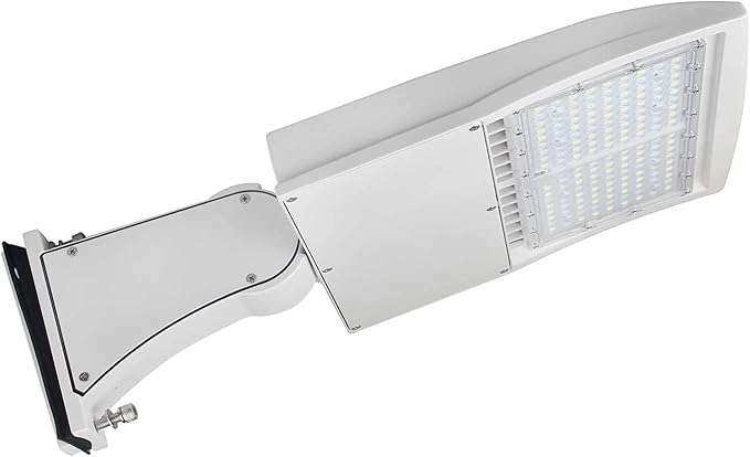 480V 150W LED Parking Lot Light, White Finish LED Shoebox Pole Light, 21000Lm, 5000K, 450W MH/HPS Equiv., Outdoor Commercial Area Street Security Lighting Fixture (150W (277-480V), Direct Mount)