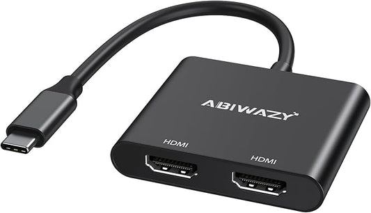 USB C to Dual HDMI Adapter 4K@60Hz, HDMI Splitter for Dual Monitors Extend Display, USB C HUB Multi Monitor Adapter to 2HDMI Ports Converter for Dell XPS 13/15,HP,Lenovo, Surface Type C Laptop(Black)