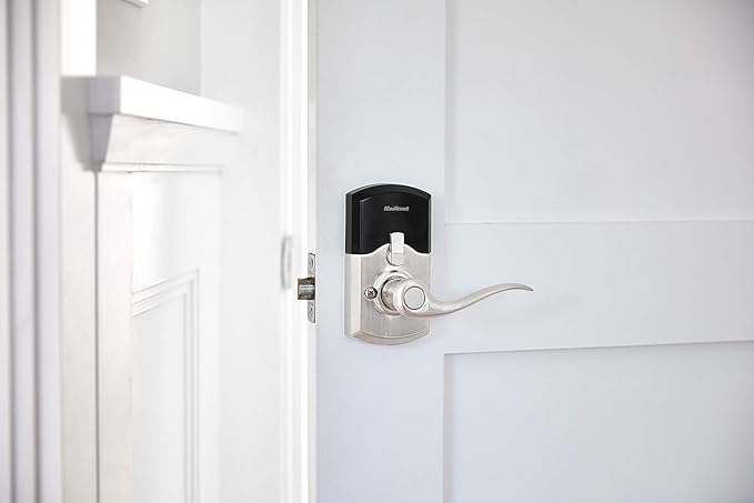 Kwikset SmartCode 917 Keypad Keyless Entry Traditional Residential Electronic Lever Deadbolt Alternative with Tustin Door Handle and SmartKey Security, Satin Nickel