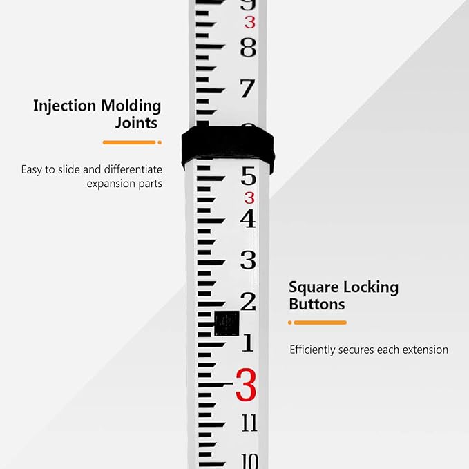 Takamine 16-Foot Aluminum Grade Rod – 8ths, Dual Sided 5-Section Telescopic Leveling Rod – Soft Carrying Case Included