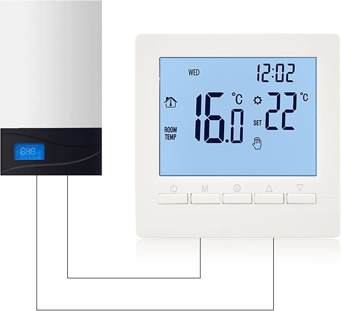 Flylin Week Programmable Thermostat, Digital LCD Display 0-95 , NTC Sensor, Gas Fireplace Thermostat, Low Voltage Smart Temperature Controller 5A with Child Lock