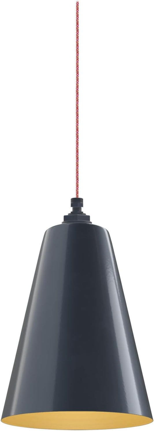 Steel Lighting Co. Laurel Pendant Light | Ceiling Mounted | 8.5 inch Cone Shade | Modern Contemporary Farmhouse Style Made in America | Sprinkles Cloth Cord | Gray Blue Exterior/Brass Interior