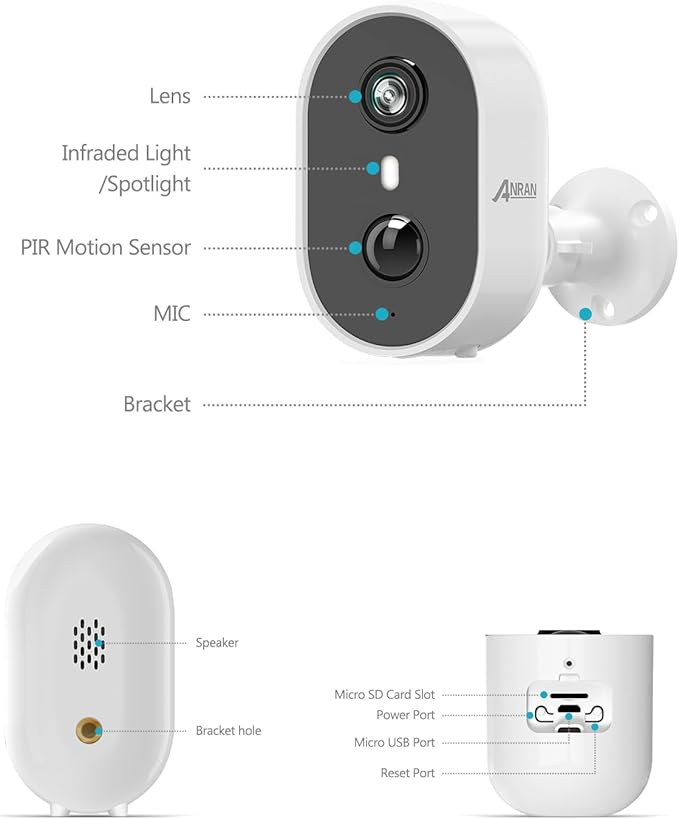 ANRAN 3MP Solar Security Cameras Wireless Outdoor for Home Security, 2K Color Night Vision WiFi Surveillance Home Camera with Solar Panel, Spotlight, PIR Detection, 2-Way Talk, Compatible with Alexa