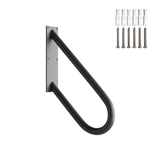 18" U-Shaped Stair Handrails for 1-2 Steps, Black Stair Railings for Indoor or Outdoor, Wall Mounted Hand Railings for Porch Garage, Safety Grab Bar for Stairs