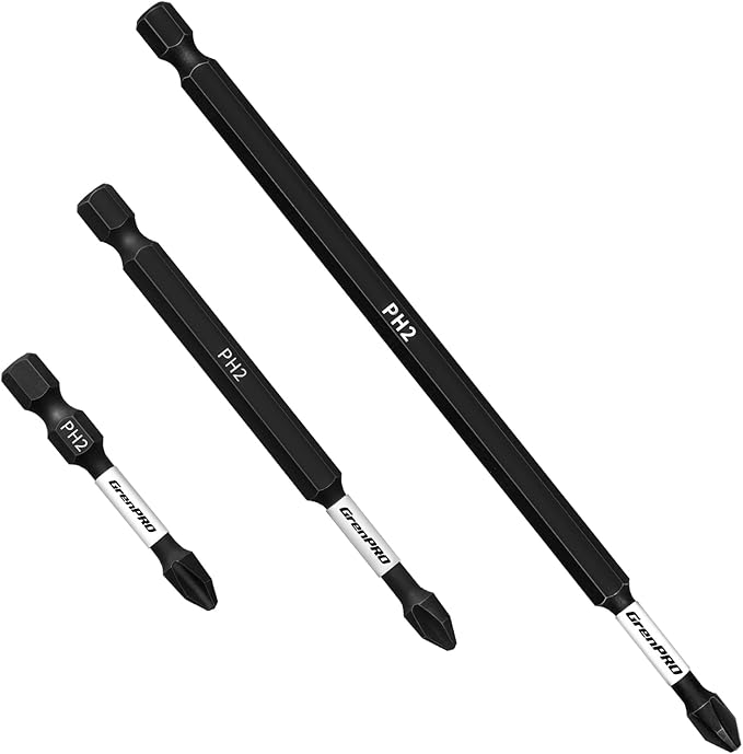 Screwdriving Power Bits PH2-2IN+3.5IN+6IN 3pcs Magnetic Phillips #2 S2 Steel Anti-Slip Long Screwdriver Bit Set 1/4 Inch Hex Shank Impact Tough Screws Drive Bits