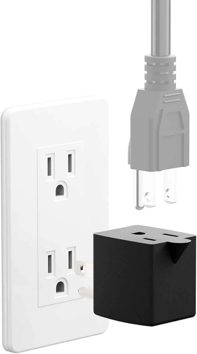 90 Degree Adapter Upward Angled, USA 3-Prong Male-Female Adapter, 90 Degree Angled USA Male Female Plug, 5-15P to 5-15R Direction Changer Space Save Plug Black PA-0170U
