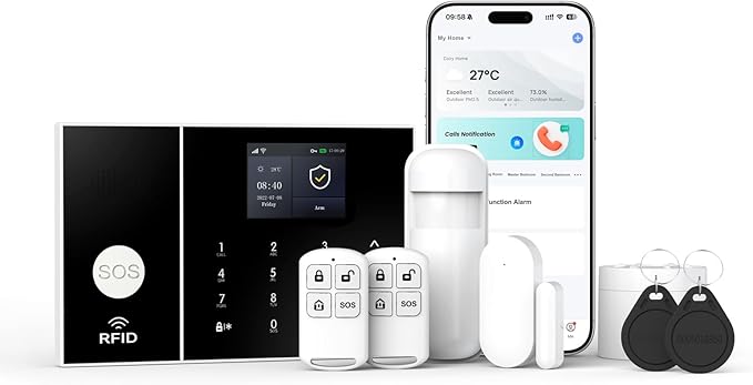 Alarm System for Home Security,WiFi+GSM 4G DIY Alarm Kit with Phone APP Alert, Door/Window Sensor, Remote, Compatible with Alexa and Google for House, Apartment