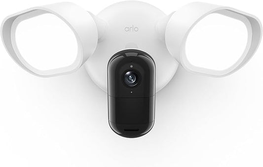 Arlo Wired Floodlight Camera | Home Security Camera with 2K Video and HDR | 2000 Lumens | Integrated Siren, Weather-Resistant, Color Night Vision, 160º Field of View, 2-Way Audio, White (2025)