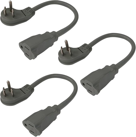 EP 3 Pack 1 Ft Flat Plug Extension Cord, 16 AWG 3 Prong Grounded Grey Low Profile Extension Cable for Indoor