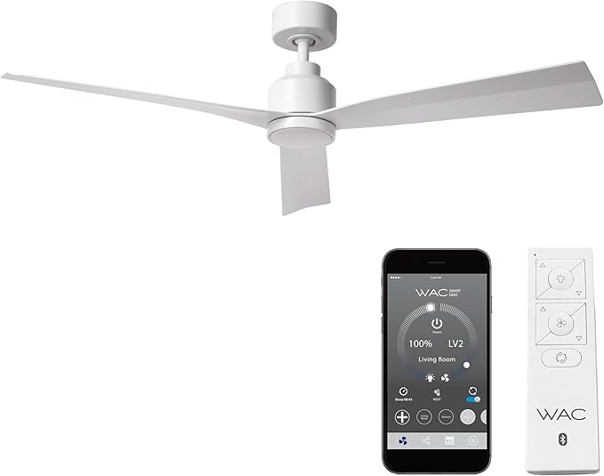 WAC Smart Fans Clean Indoor and Outdoor 3-Blade Smart Home Ceiling Fan 52in Matte White with Remote Control works with Alexa and iOS or Android App