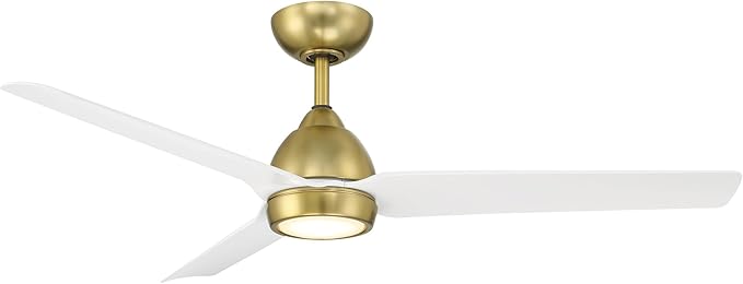 Mocha Indoor and Outdoor 3-Blade Smart Home Ceiling Fan 54in Soft Brass Matte White with 3000K LED Light Kit and Remote Control works with Alexa and iOS or Android App