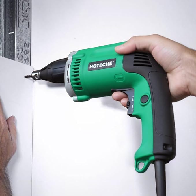 Hoteche 5-Amp Dry Wall Screw Driver, Electric Screwdriver with Variable Speed 0-4500 RPM, 1/4" Chuck, Forward & Reverse Switch with 6pcs Cr-V Bits