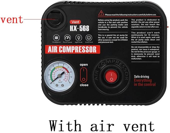 Portable Tire Inflator Air Compressor Pump Pressure with Tire Gauge Emergency and LED Light Vent for Car Motorcycle Bike Ball DC 12V Fast Inflation