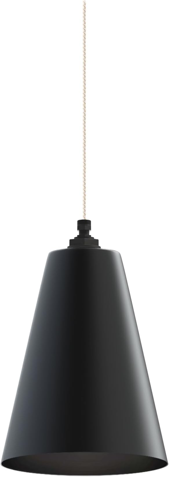 Steel Lighting Co. Laurel Pendant Light | Ceiling Mounted | 8.5 inch Cone Shade | Modern Contemporary Farmhouse Style Made in America | White Gold Cloth Cord | Matte Black Exterior/Interior